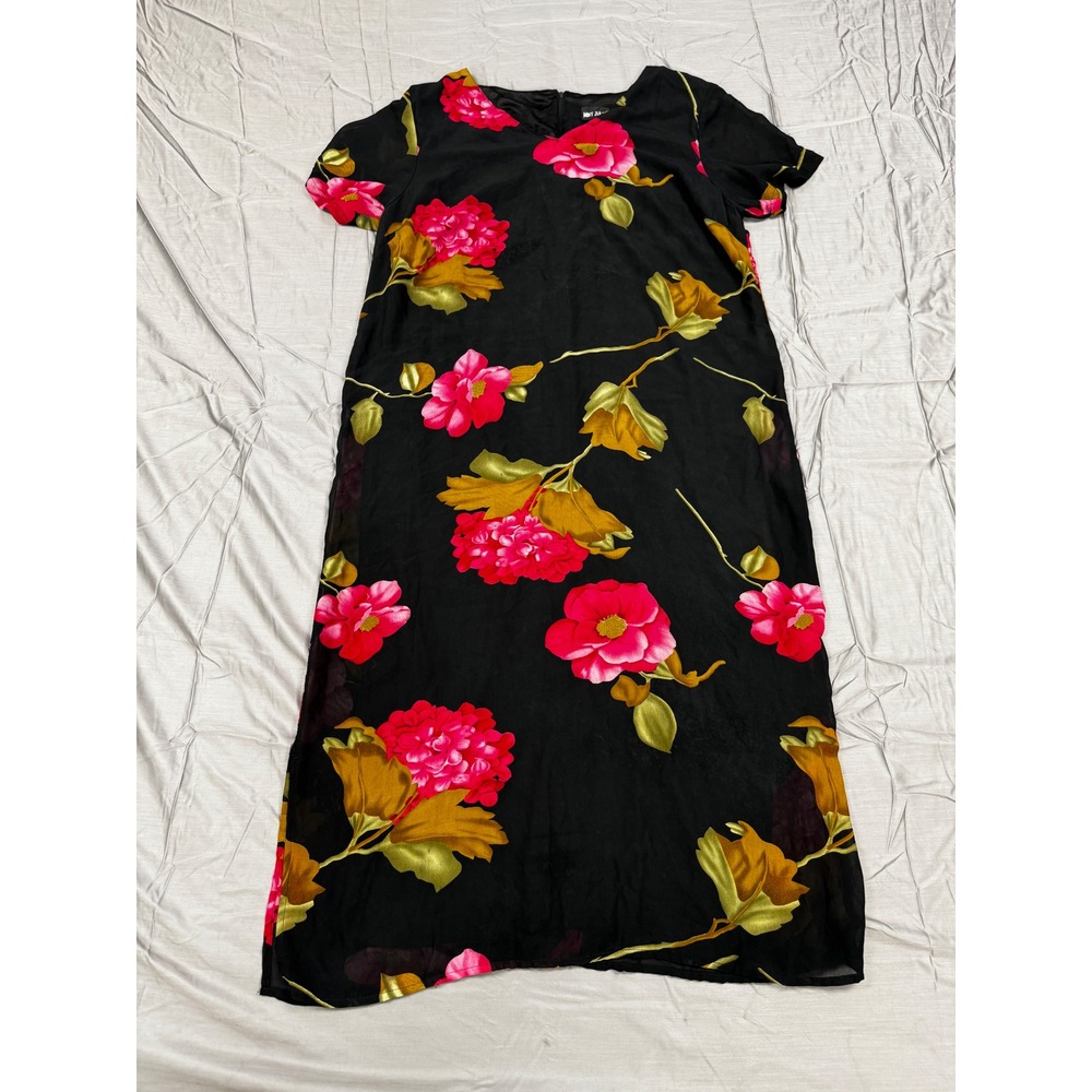 Mint Julep Womens 2X Floral Maxi Dress Black Pink Short Sleeve Shift Vintage